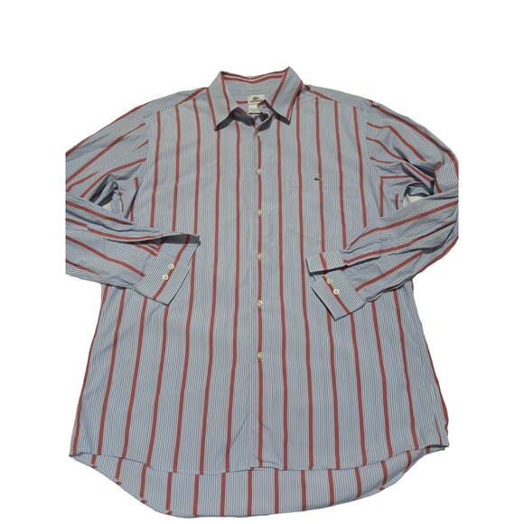 Vintage Lacoste Shirt Mens Size 42 Button Up Striped Made In Hong Kong Y2k Top - Picture 1 of 7